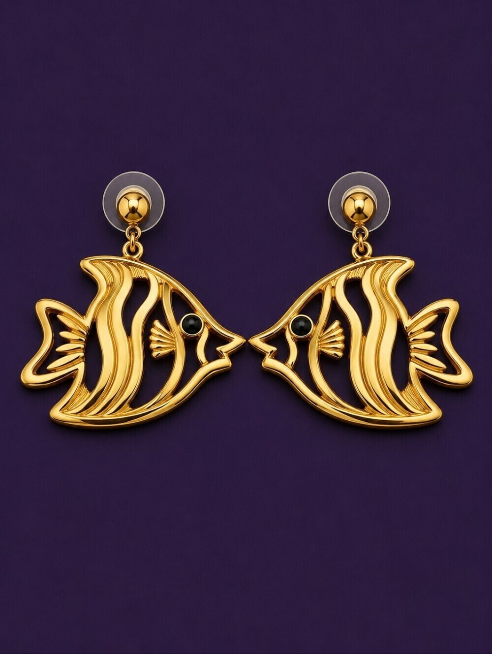 Vtg AVON 1992 Goldtone One Fish Two Fish Resort Post Earrings